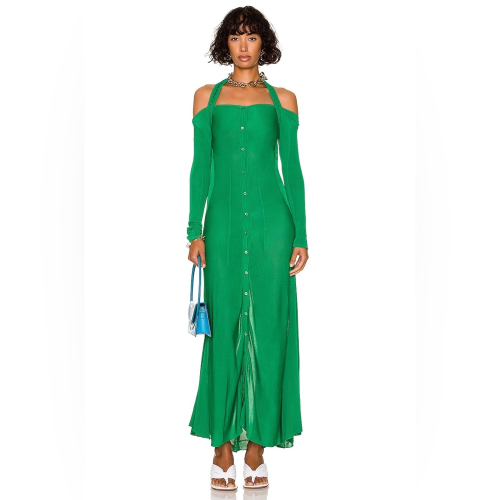 JACQUEMUS Lagoa Cold-shoulder Stretch-knit Maxi Dress In emerald green